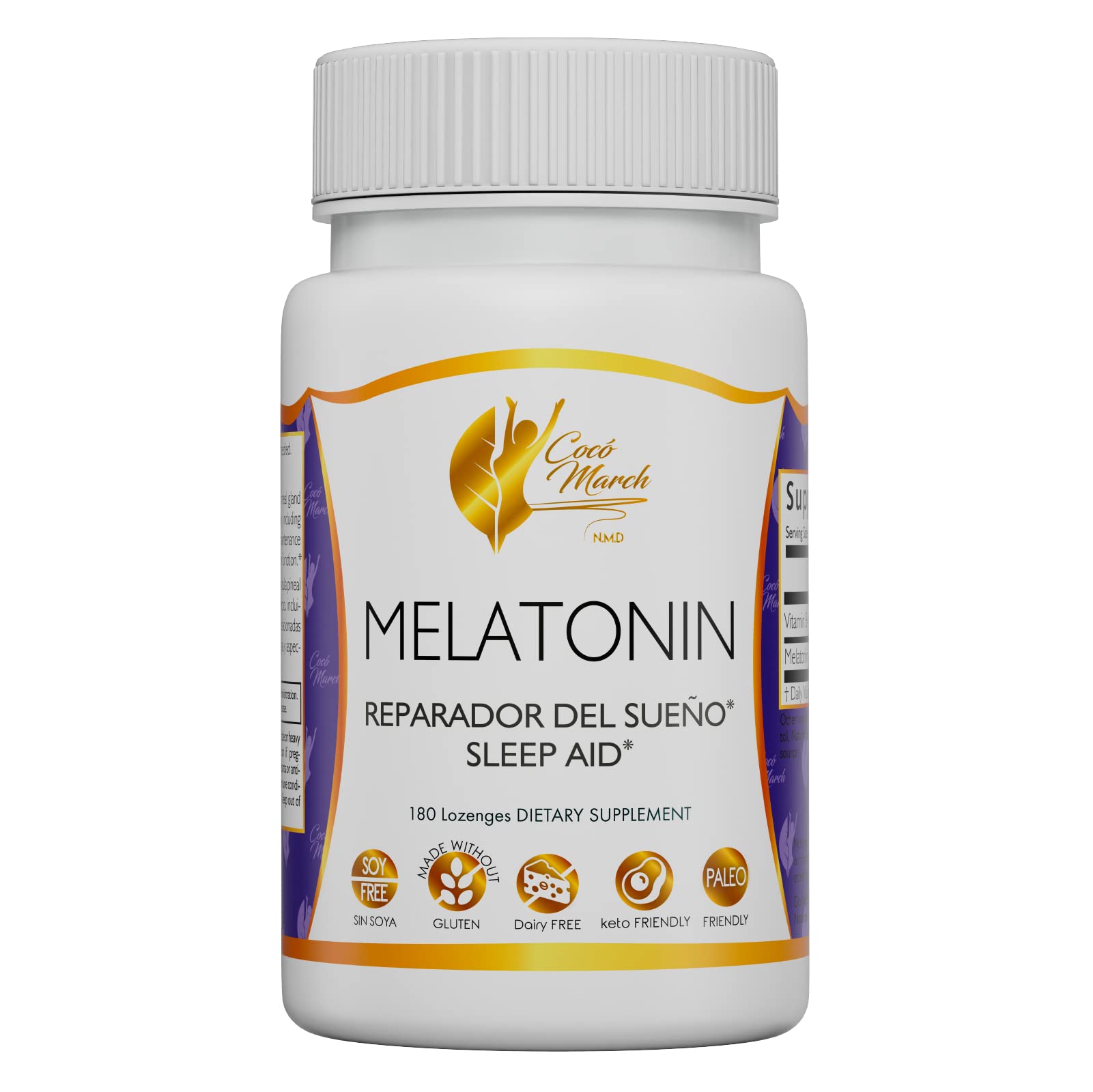 Cocó March N.M.D Chewable Melatonin 3 mg - Fast Release- Natural Sleep Aid - Gluten Free, Paleo Friendly, Dairy Free, Keto Friendly, Soy Free, 180 Lozenges