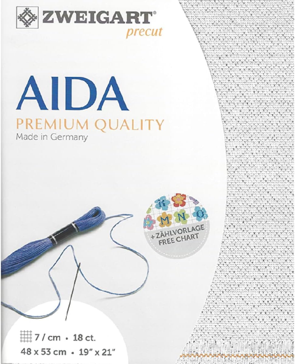 AIDA Zweigart Precute 18 ct. Fein-Aida 3793 Farbe 17 weiß Silber Lurex, Zählstoff für Kreuzstich 48x53cm