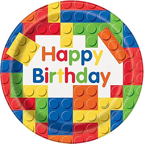 Building Blocks Happy Birthday Paper Plates Cover