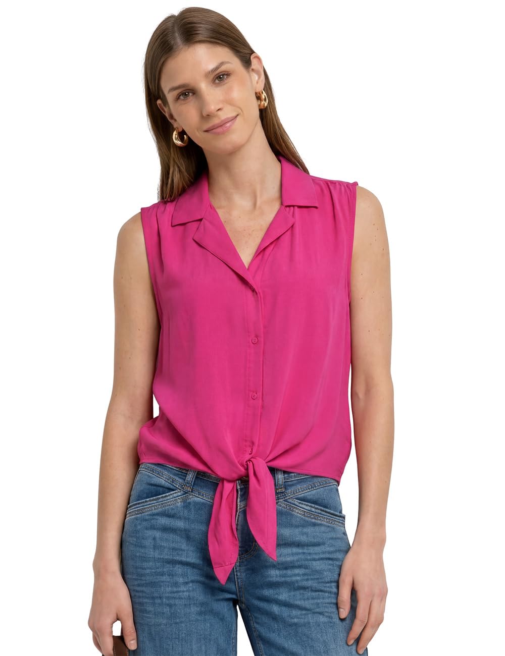 Street One Women's 3413309 Blouse Top with Bowling Collar and Knot (Pack of 1), Magenta Dream, 18