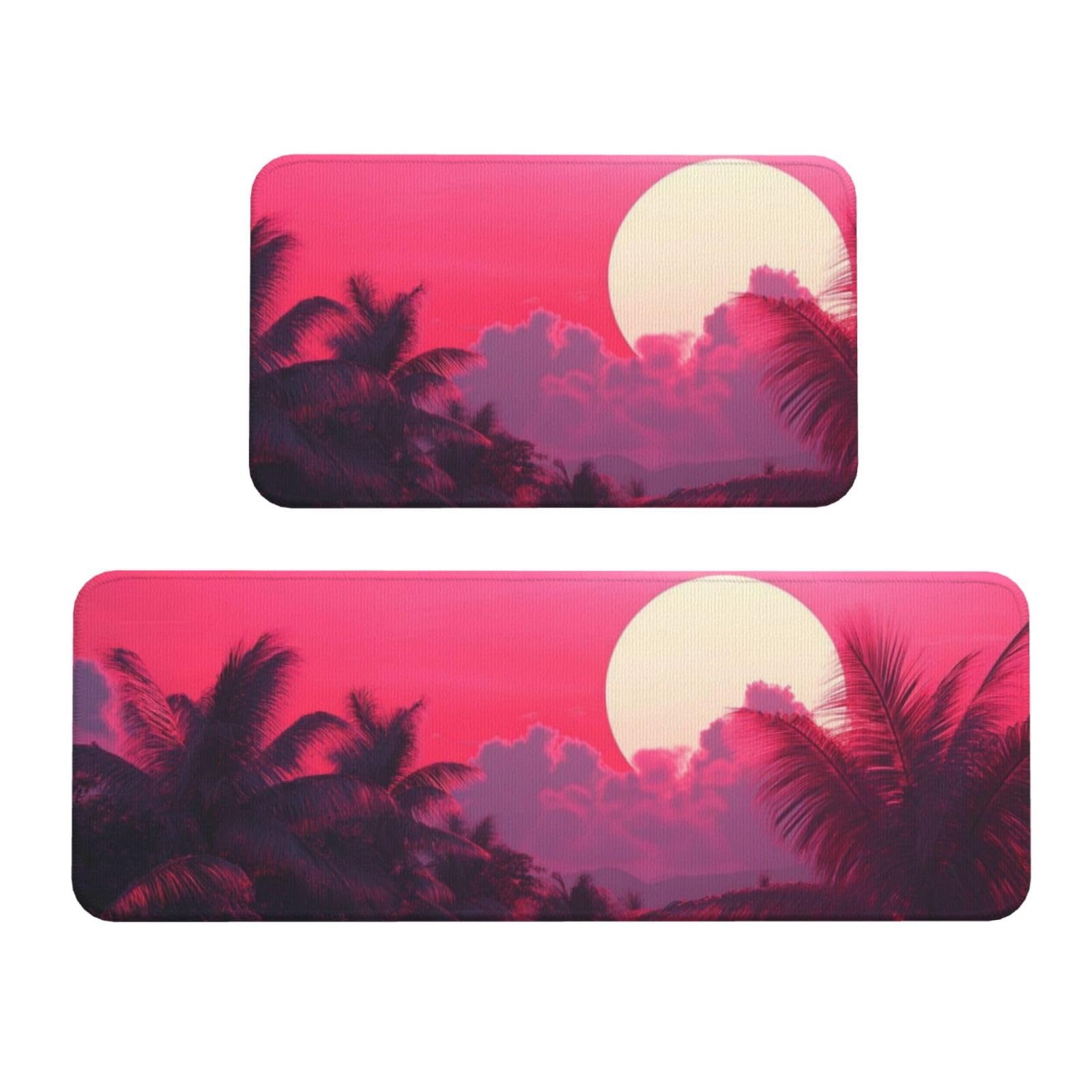 Juego de tapetes para cocina acolchados en color rosa para decorar tu fregadero