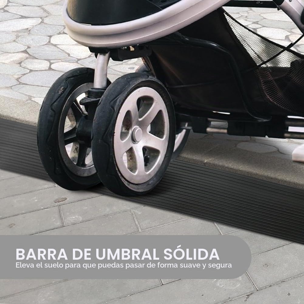 Rampa de umbral de puerta 900 x 80 x (10-30) mm, rampa de goma autoadhesiva de goma maciza, antideslizante para silla de ruedas para andadores (maciza 90 x 8 cm, 1,5 cm de altura)