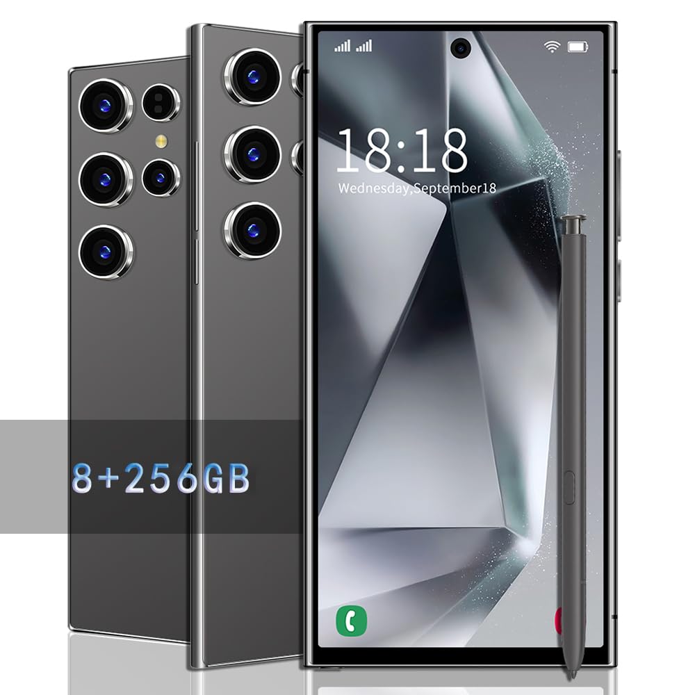W24 Ultra Cell Phone,6.8",5G Unlocked Android,Cell Phone with S Pen,8GB+256GB Smartphone,8000mAh Long Battery Life,72MP+108MP Zoom Camera,Dual SIM Phone+Gift 64GB Memory Card (Titanium Black)