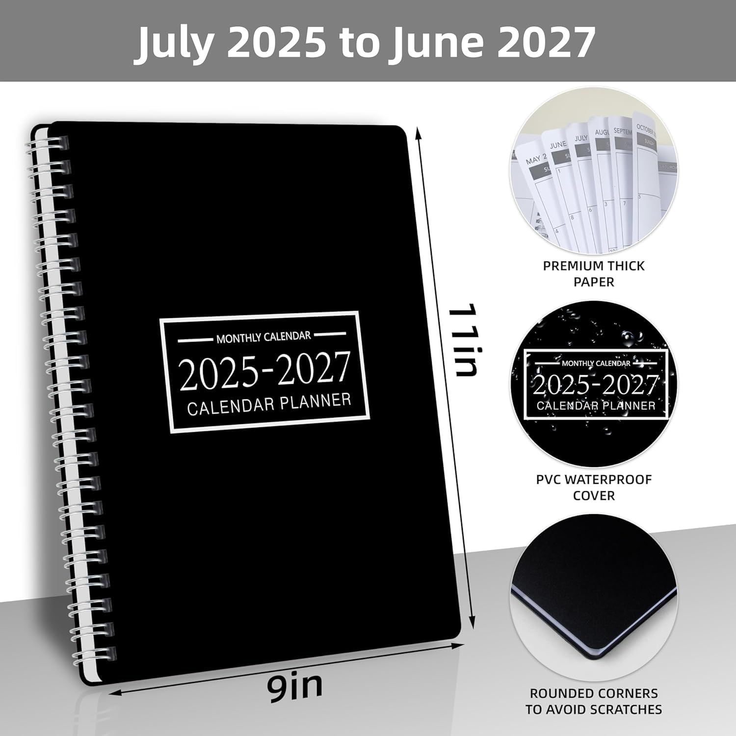 PREM SPACE 2023カレンダーBOX Office Planner Jan 2023- Dec 2024 Monthly Calendar Planner -9×11