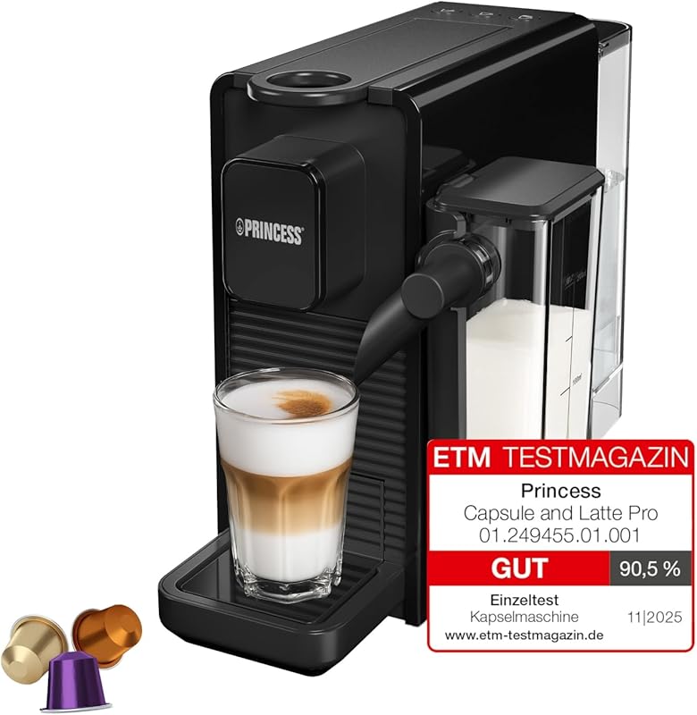 Princess Capsule and Latte Pro Machine à Café à Capsules, Compatible Nespresso, Lait Automatique, 20