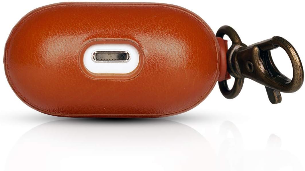 Dreem Om Case Cover with Keychain Clip Compatible with AirPods 1 & 2, Vegan Leather Airpods Case for Men & Women, Luxury Earbuds Accessory for Apple iPhone - Caramel