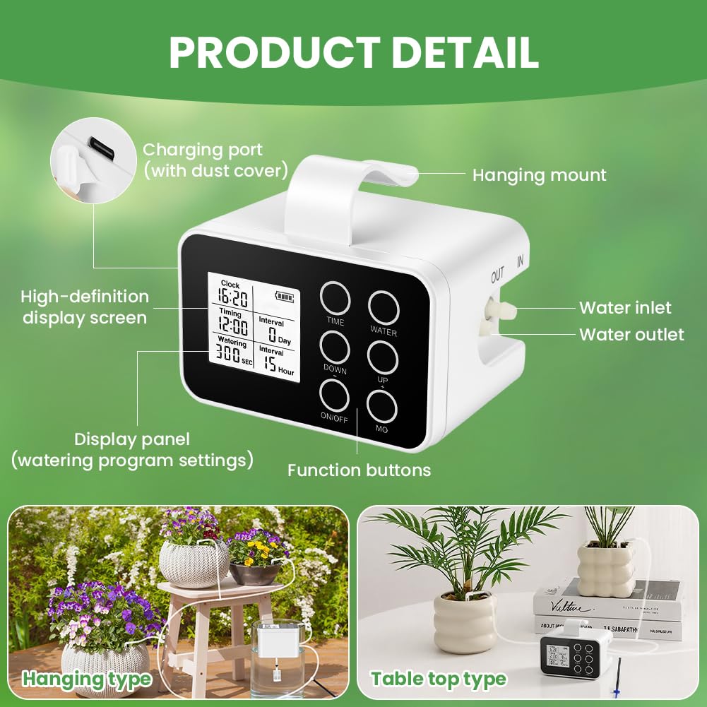 Flintronic Riego Automatico Macetas, Riego por Goteo Automático Recargable para 15 Plantas en Maceta, Sistema de Rie-Go de Interior Rie-Go por Goteo Automati-Co, para Interiores, Jardines y Balcones
