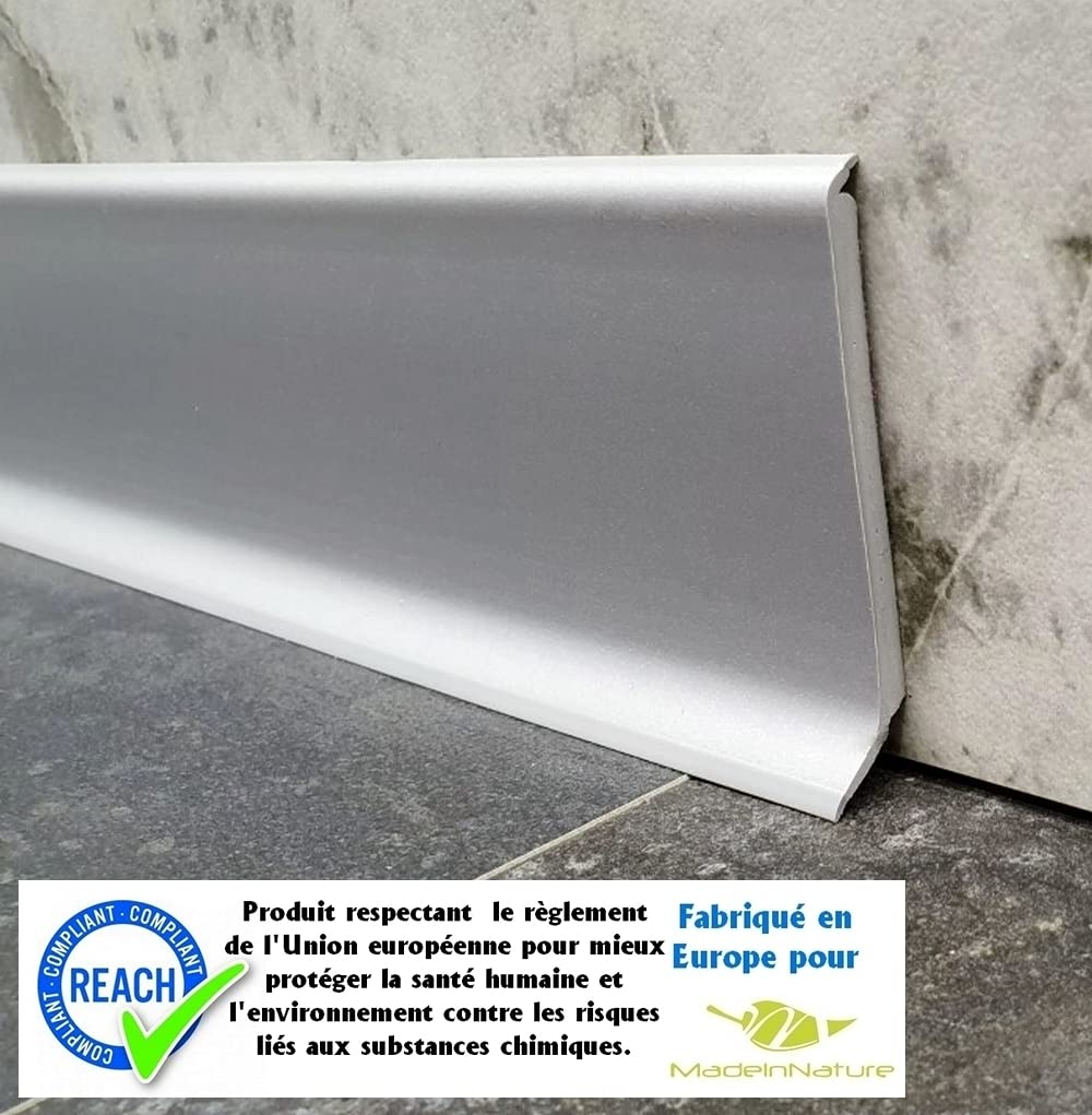 MadeInNature Battiscopa in PVC morbido adesivo a secco di alta qualità, vari colori, bianco, grigio, dimensioni a scelta (grigio chiaro, altezza 80 mm x lunghezza 20 ml)