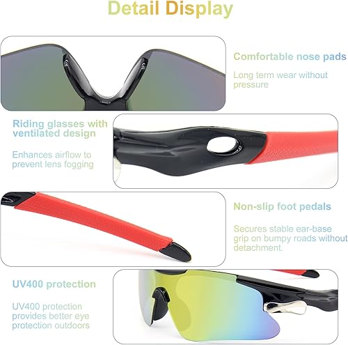 Miniatura 4 de Gafas de sol deportivas unisex con UV400 y lentes inastillables, marco ligero resistente al viento para deportes al aire libre