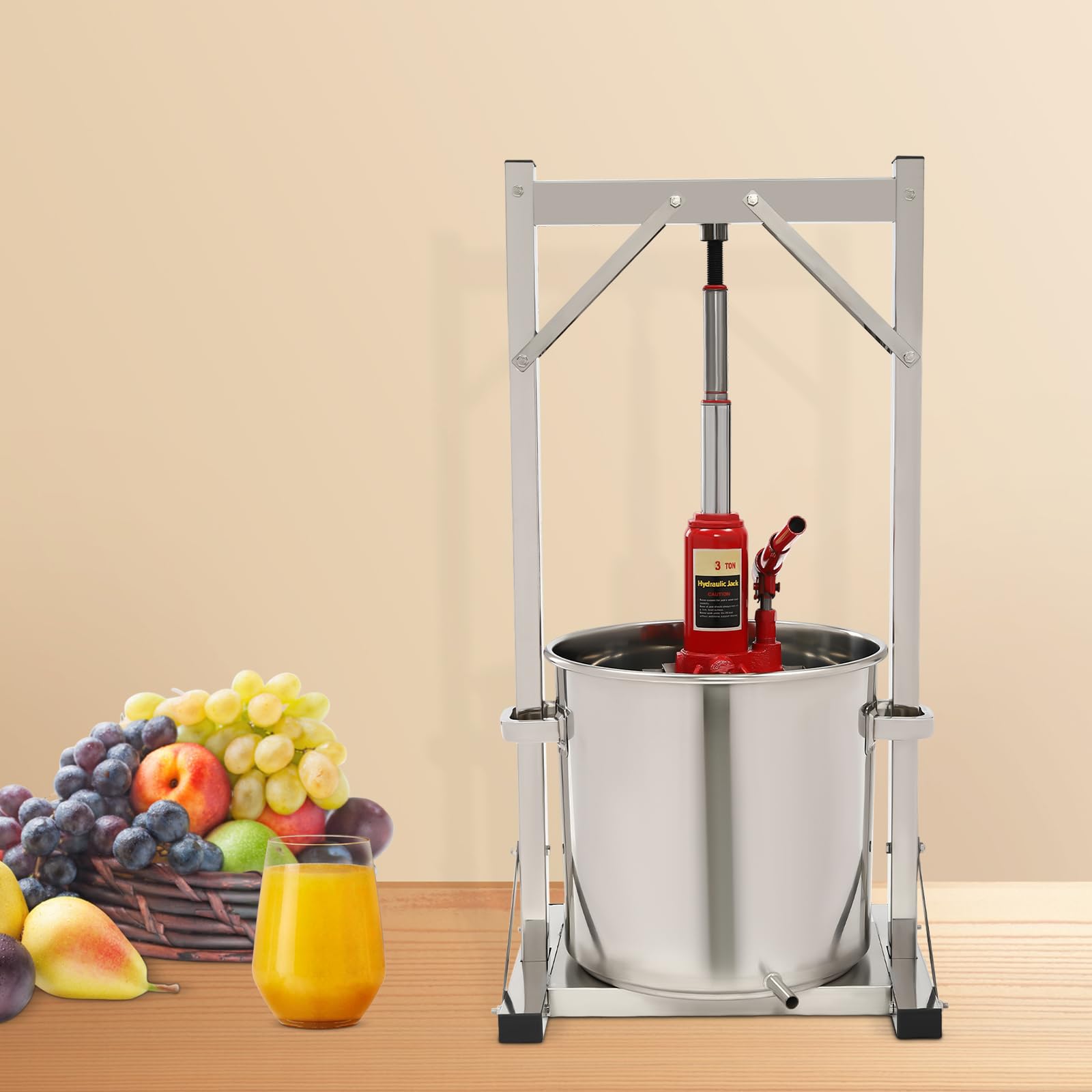 22L/5.8Gal Fruit Wine Press, Stainless Steel Cider Press with Hydraulic Jack, Wine Press Machine for Grape Wine Making Supplies and Equipment