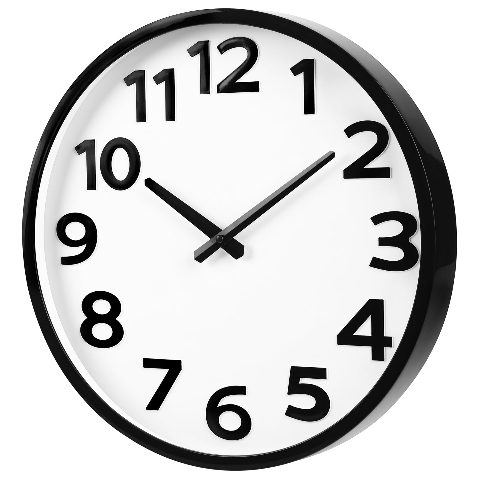 Photo 1 of 16 Inch Wall Clock - Large 3D Numbers Easy to Read, Silent Non-Ticking Battery Operated Analog Quartz Round Clock for Home, Office, Classroom, Seniors - Black