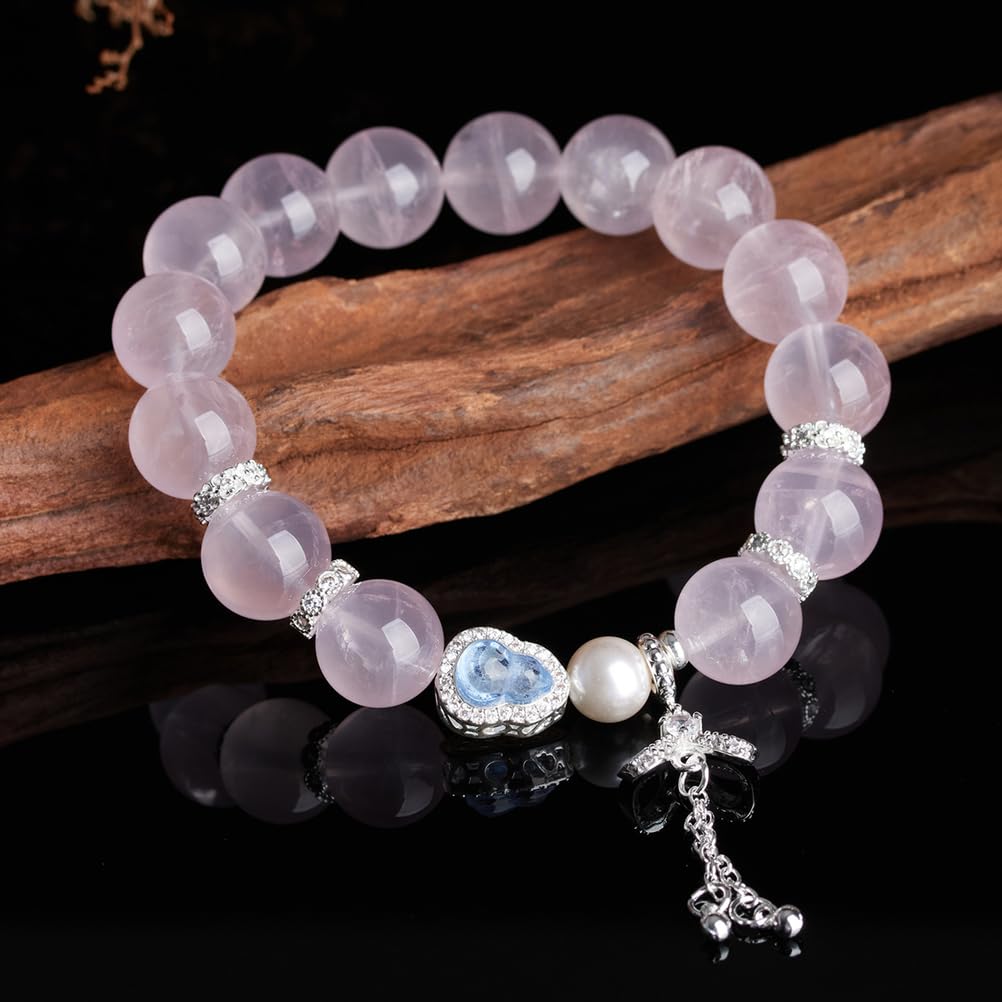 Pulsera de Piedra de Cuarzo Rosa Natural, Brazalete elástico con Cuentas de Feng Shui de la Suerte, Regalo de joyería de Aniversario de cumpleaños del día de la Madre para Mujeres
