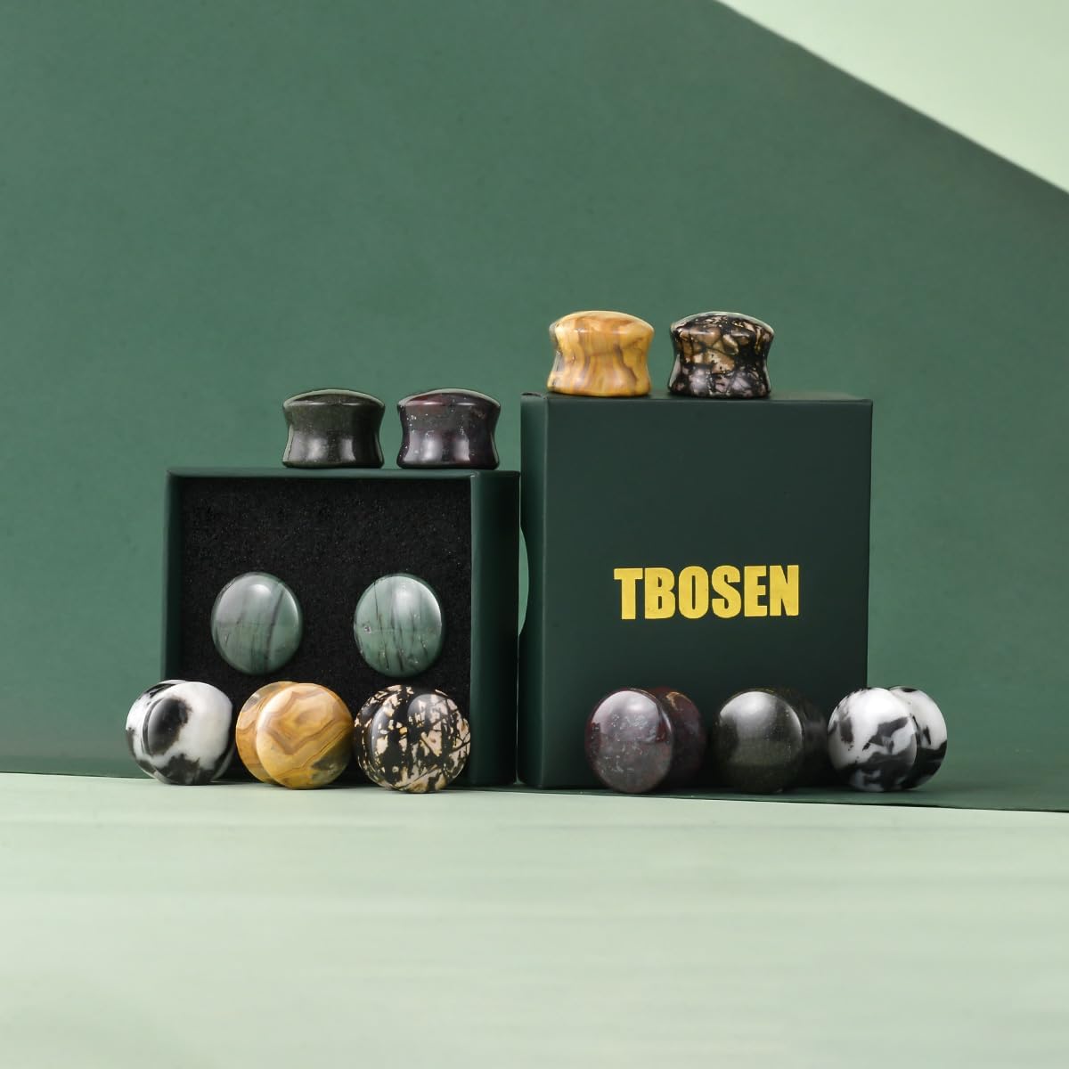TBOSEN Mixed Stone Ear Plugs Tunnels Double Flare Saddle Stretching Gauges Expander Body Piercing Set