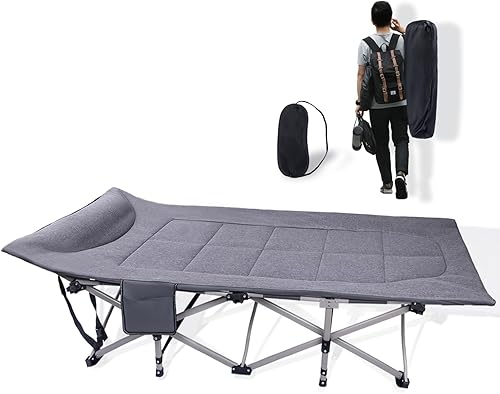 KAKO Catre plegable para campamento, cama portátil resistente de 600 libras para adultos, camas de campamento con bolsa de transporte, color gris