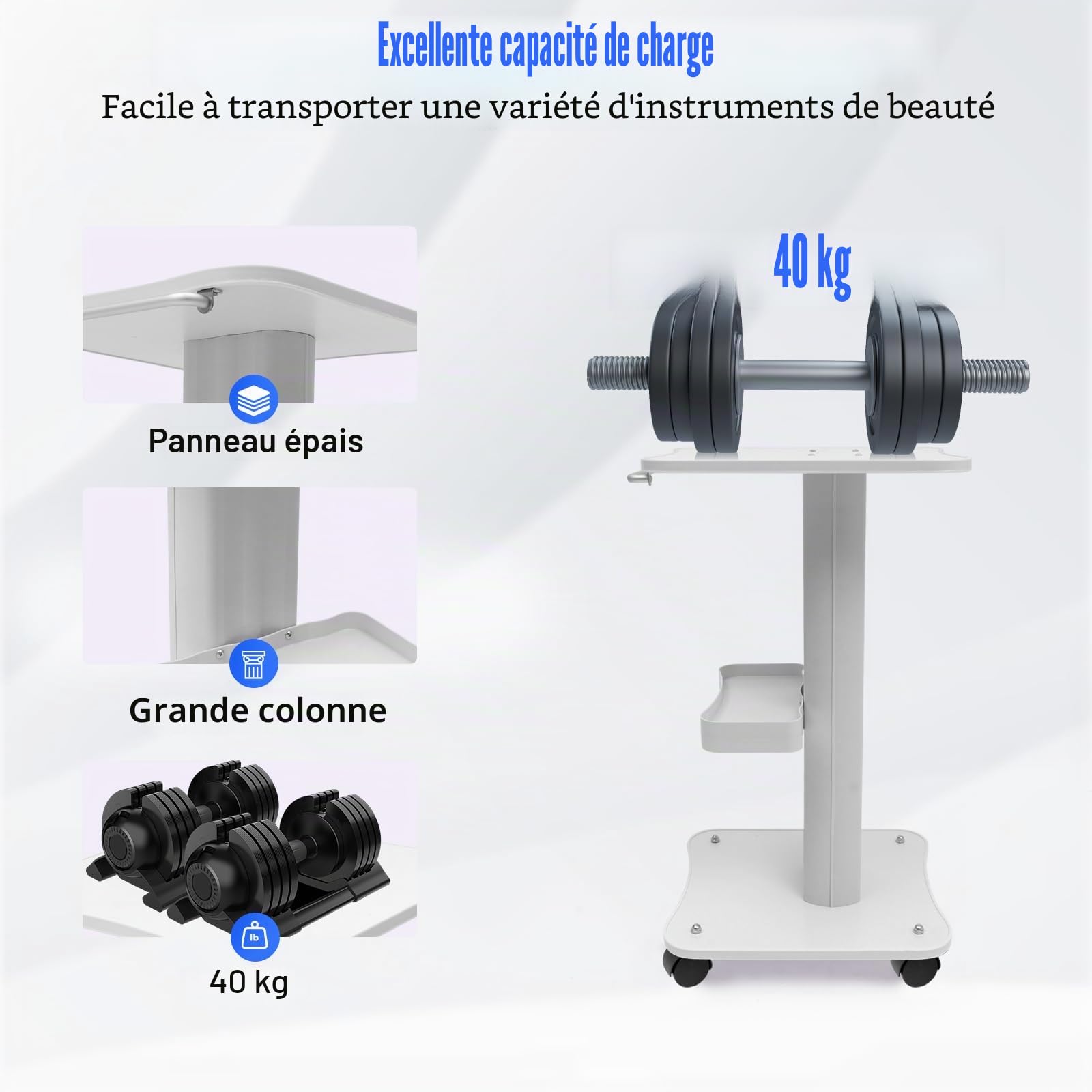Beauté Chariot cosmétique - Chariot portable avec roulettes - Chariot multifonction pour salon de beauté - Avec compartiment de rangement - Roue de frein - Pour instruments de beauté, sanatorium
