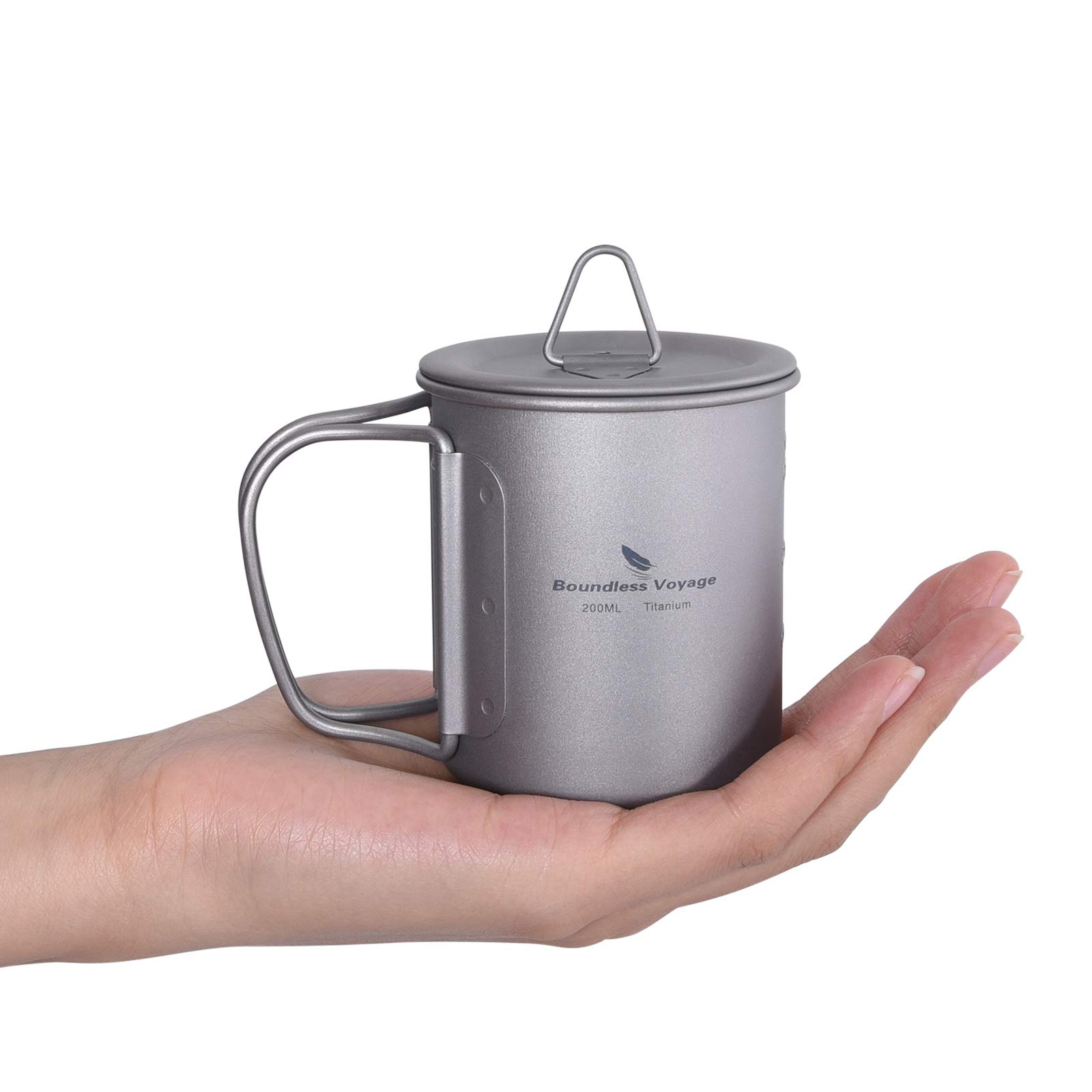iBasingo Titan Becher Camping Topf Outdoor Kaffee Tee Tasse mit Deckel & Faltbarem Griff 200ml/300ml/420ml/450ml/500ml/600ml/750ml Leichte Kochgeschirr Backpacking Picknick Trinkgeschirr