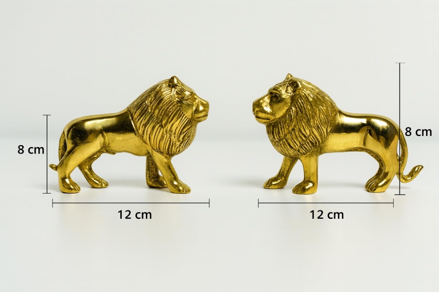 MOJO JOJO Brass Lion Pair Showpiece – Golden Lion Figurines for Home Décor, Office Table, Vastu, and Gift Purpose (Set of 2) 1