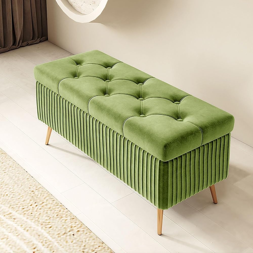 LMMIAOZ Rectangular Wooden Storage Ottoman Bench - Indoor Entryway Pouffe Stool with Feet Versatile Storage Box for Bedroom & Living Room (40cm Color: L)