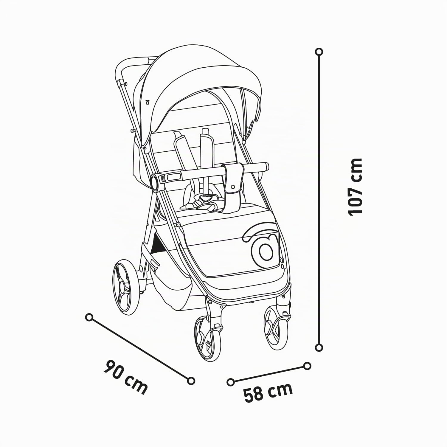 Silla de Paseo Ligera, Compacta y Segura hasta 22 kg | Respaldo Reclinable, Capota Extensible, Gran Cesta y Diseño Elegante para la Comodidad de tu Bebé y tu Tranquilidad | Iconic Negro ASALVO