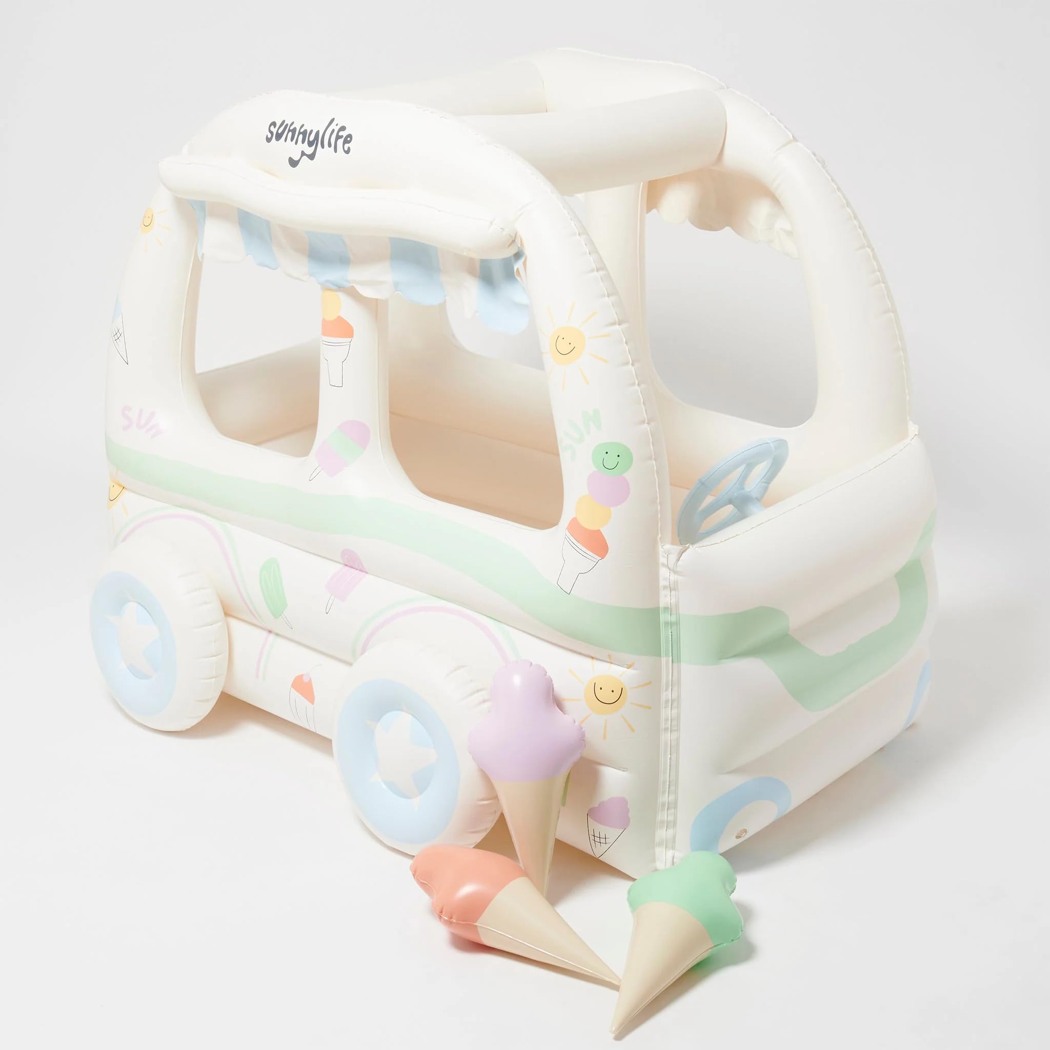 SUNNYLiFE Kids Inflatable Playhouse - Summer Sundae Multi. This Inflatable Cubby Comes with 3 x Inflatable Ice Creams, and Perfect for Indoor or Outdoor Play, Up to 66 lbs