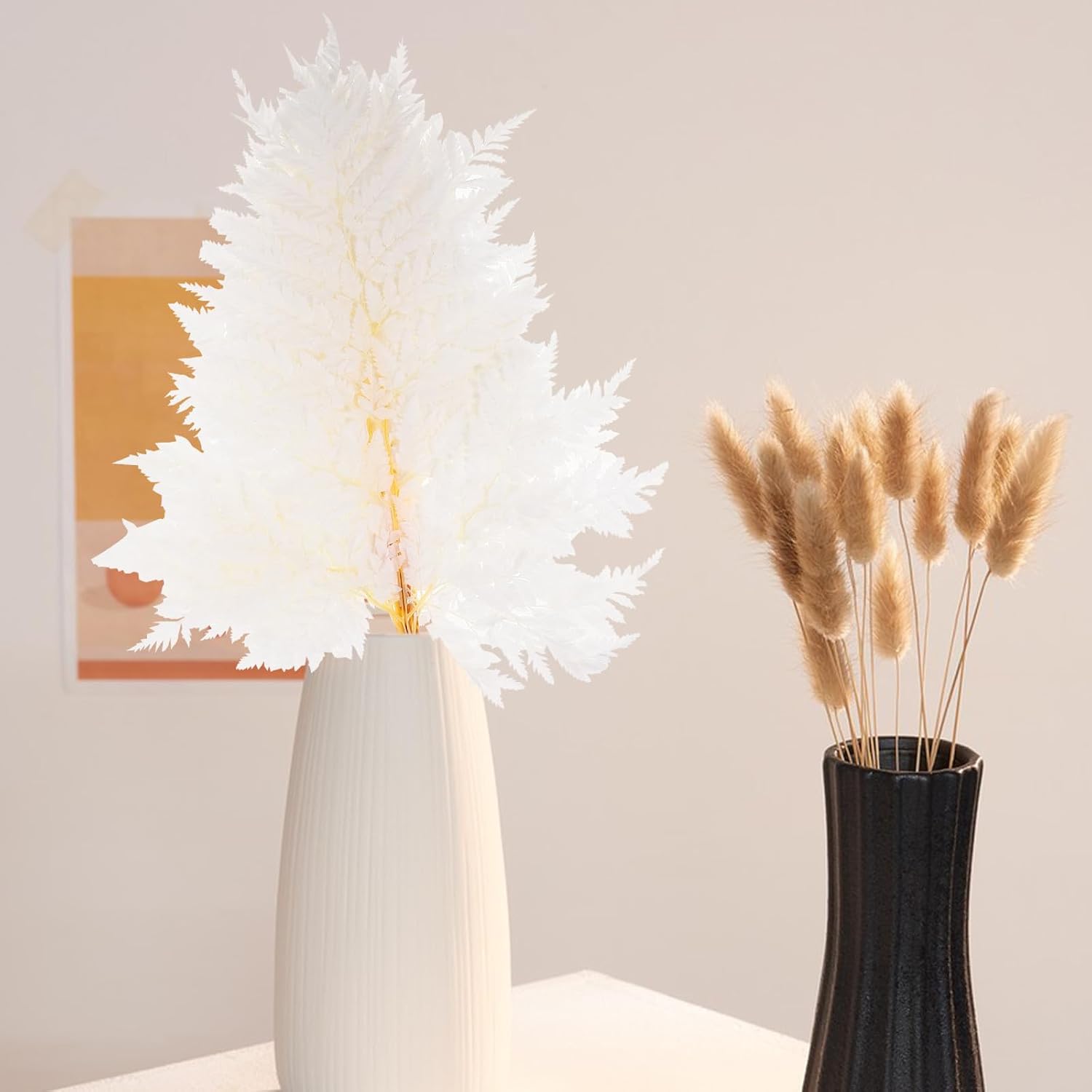 1 Bundle of Natural White Fern Leaf Dried Plant Decor for Home and Office, Does Not Wither and Helps Reduce Waste, for Farmhouse and Wedding Decoration