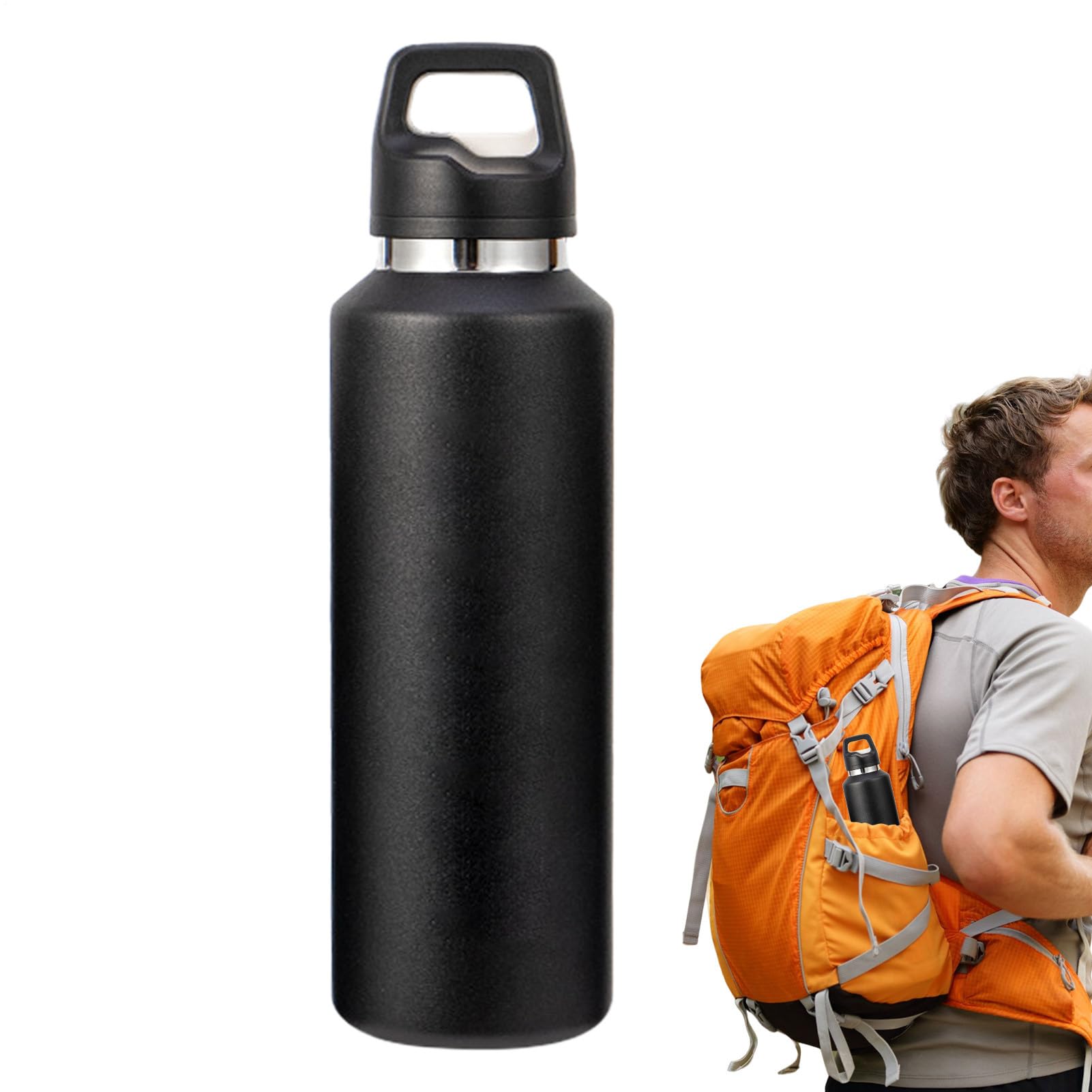 Borraccia in Metallo 600ml Acciaio Inossidabile con Apertura Facile | Borraccia Termica Isolata per Bevande per Sport Viaggio Ciclismo Escursionismo Ufficio Casa Palestra Tè Caffè Latte