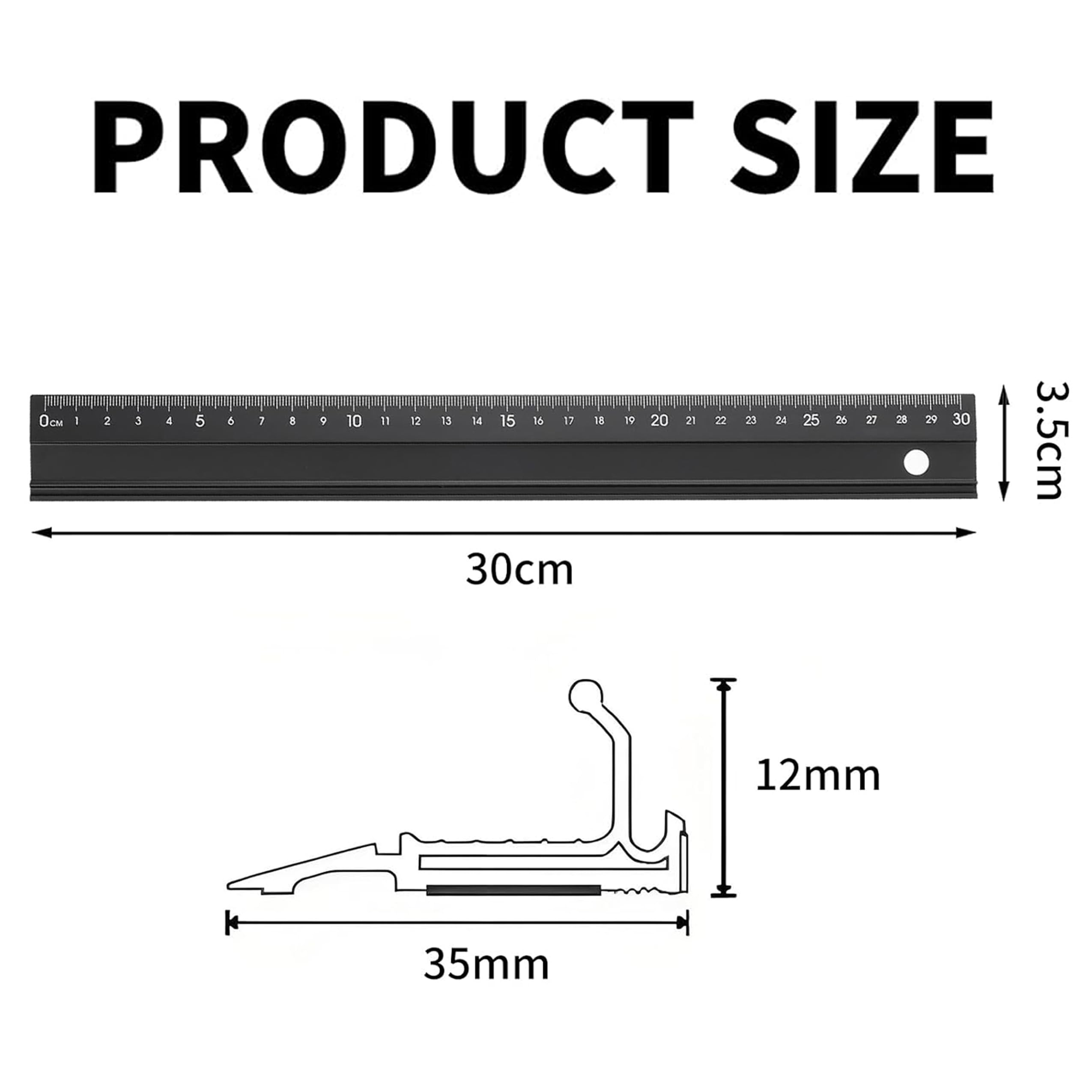 HAFRILY Metal Ruler 30CM Aluminium-Alloy Craft Safety Ruler Multifunctional Protective Metal Ruler for Cutting Straight Edge for High Precision Length Measurement (Black) - Image 2