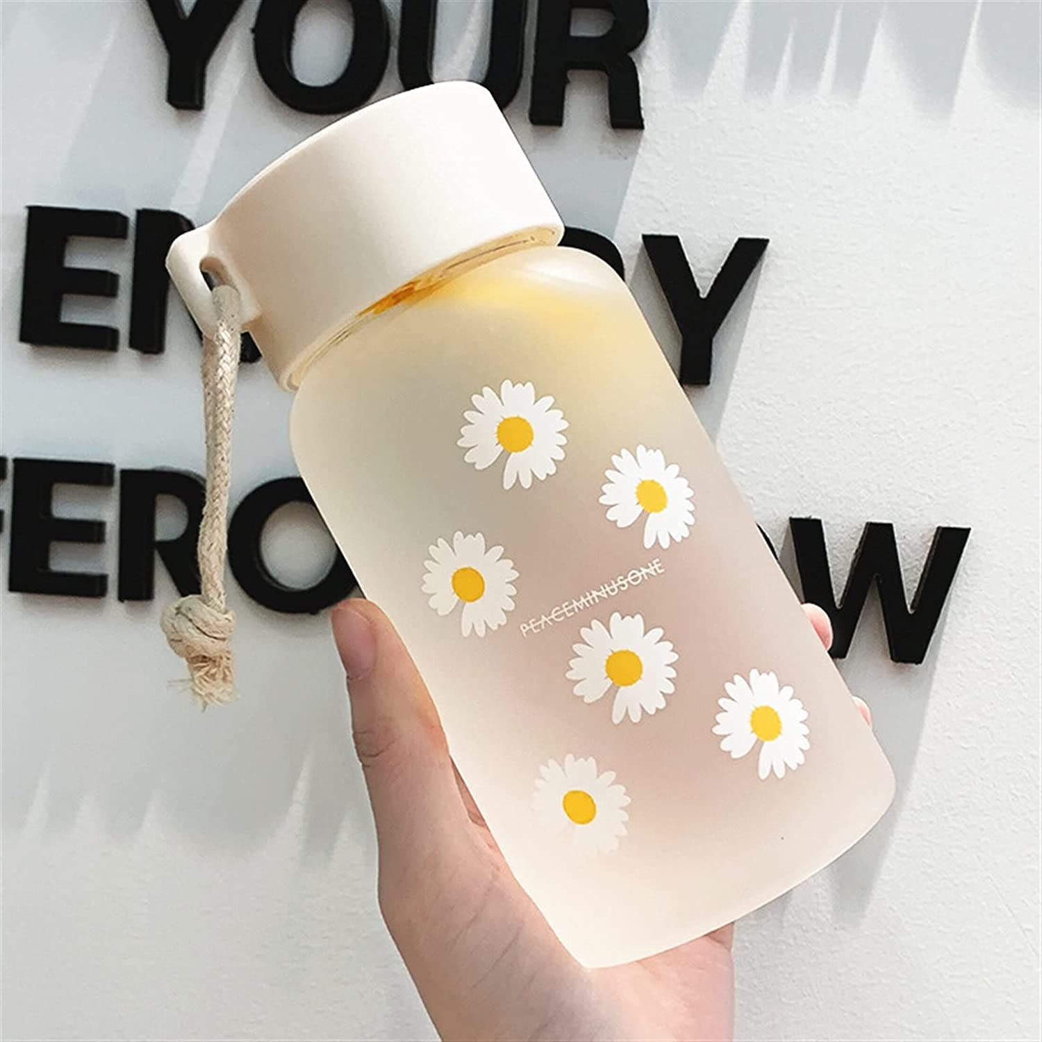 Botella Agua Para Gimnasio Botella De Agua Transparente De Margarita Pequeña De 500ml Para Botellas De Agua Creativas Con Cuerda Portátil, Taza De Té De Viaje Botella Agua Para Deporte(Frosted D)