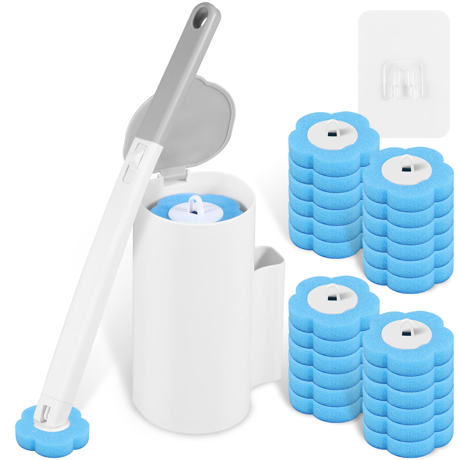 Toilet Wand Kit, Toilet Cleaner Brush with 24 Pcs Toilet Wand Replacement Heads, 360 Degree Cleaning Toilet Brush Cleaning Kit, Toilet Cleaning System for Bathroom Cleaning