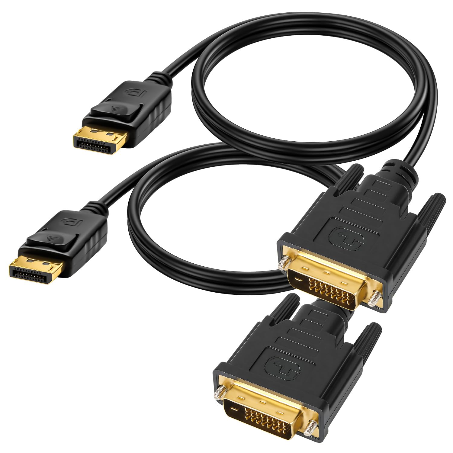 Cavo da DisplayPort a DVI, 1,8 m, confezione da 2 cavi placcati in oro da maschio a maschio DP a DVI, supporta 1080p a 60Hz, compatibile con computer, laptop, monitor, proiettore e HDTV