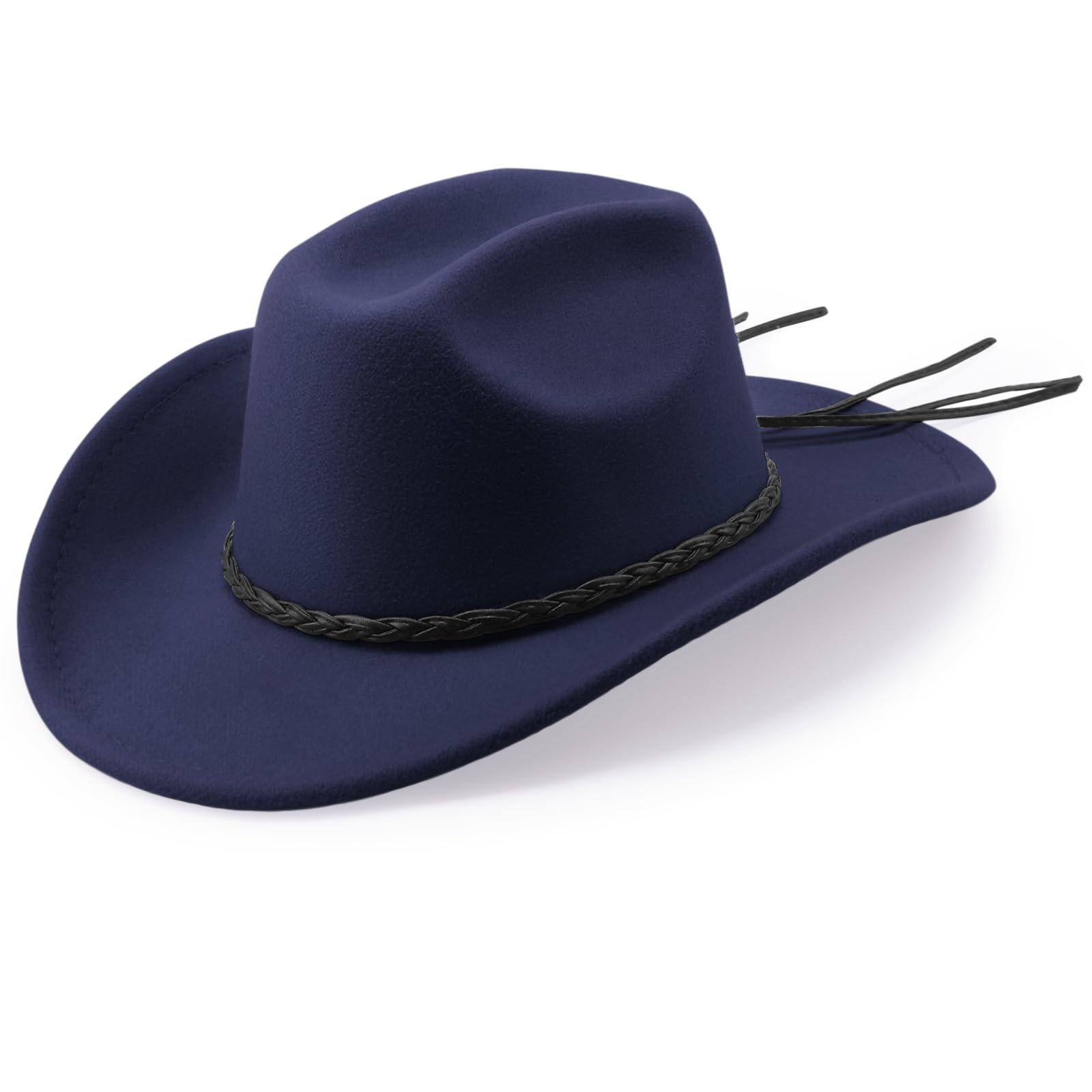 DRESHOW Sombrero de Vaquero para Mujers y Hombres Sombrero de Vaquera Western Clásico con Cinturón de Hebilla Sombrero de Enrollado de ala Ancha Grande Moldeable Fieltro Fedora para Unisex