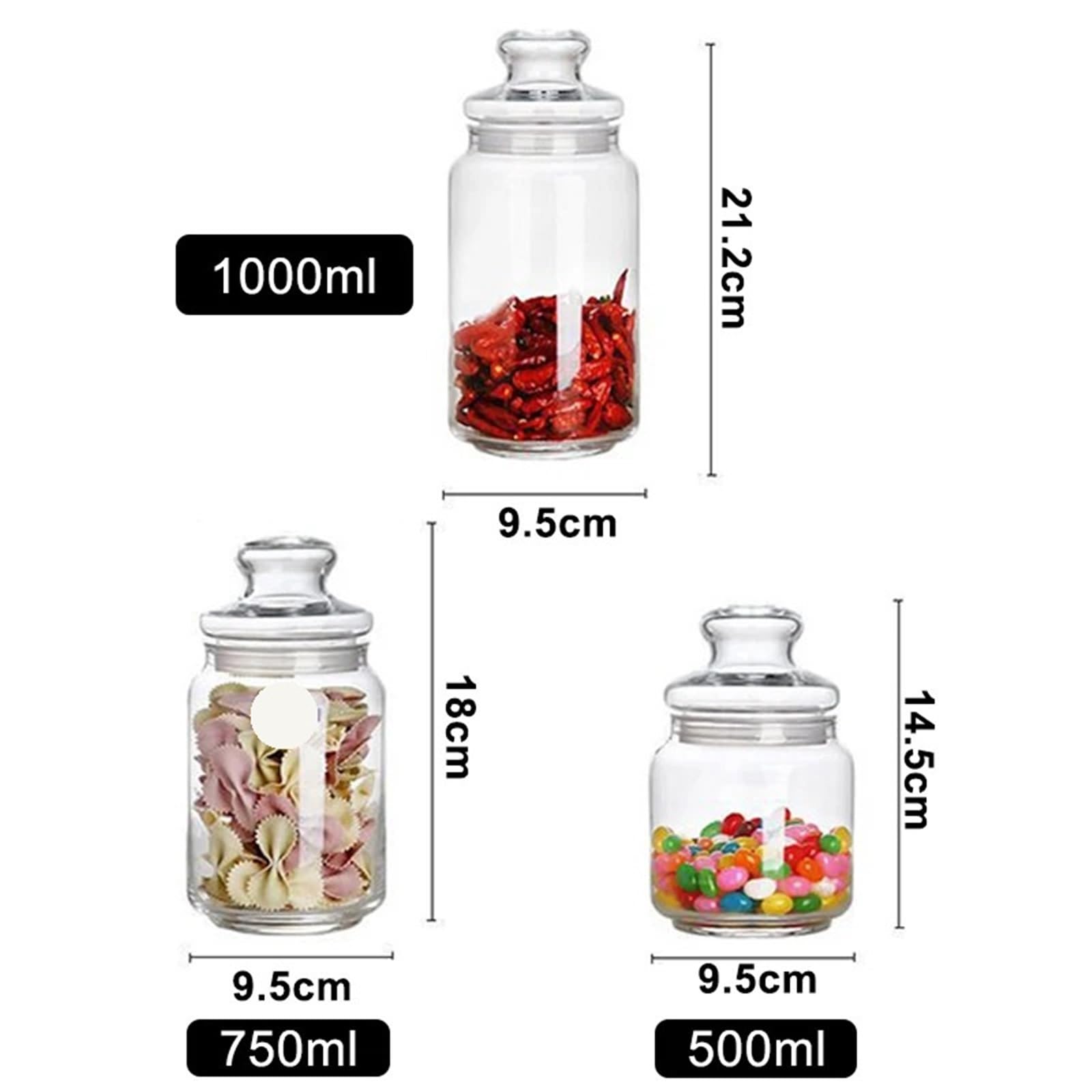 Tarro de almacenamiento para cocina, Tarro de vidrio for almacenamiento alimentos, 2 uds., con tapa, 500-1000ml, for frutos secos, galletas, té y café(750ml)
