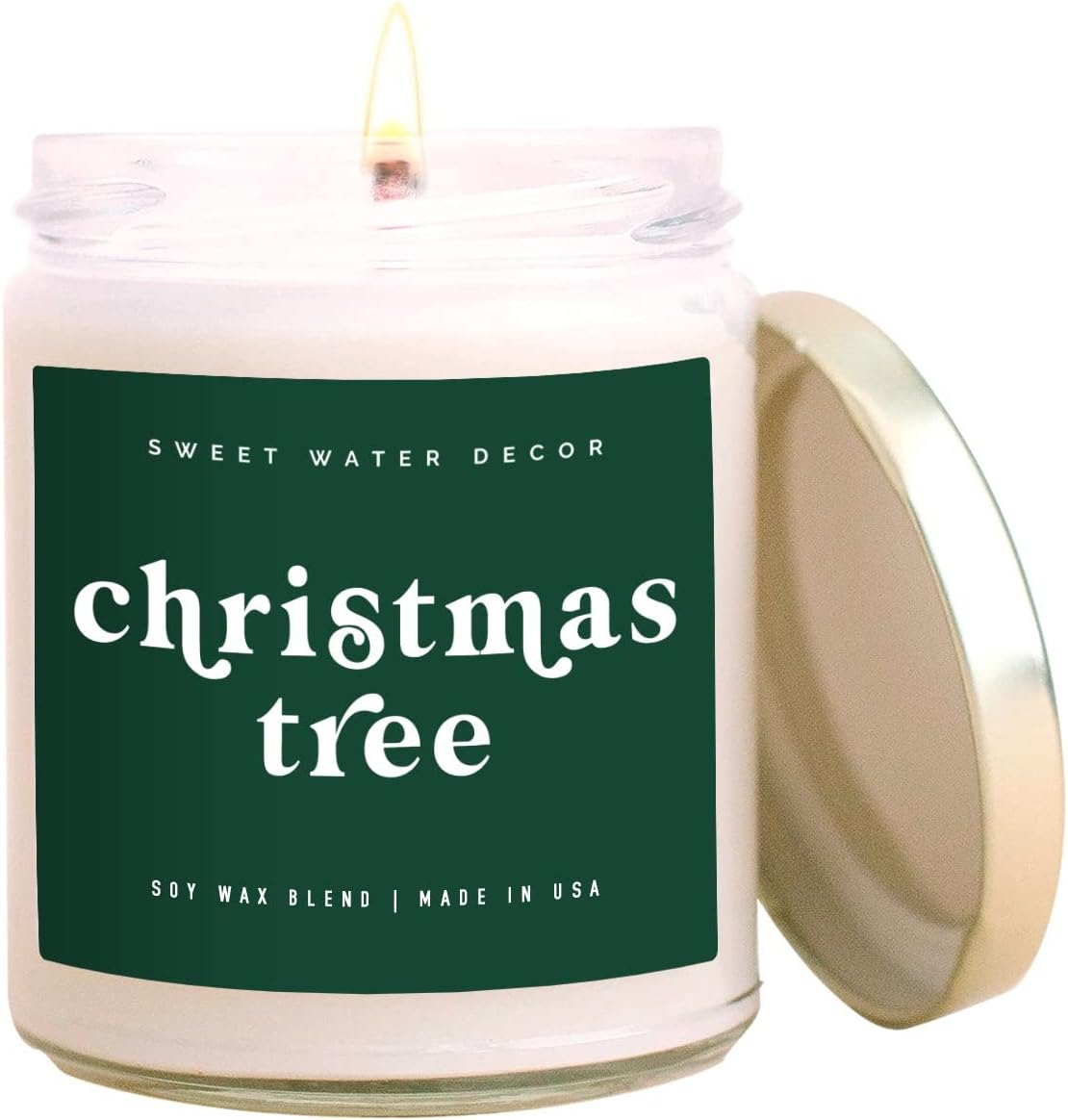 Sweet Water Decor Christmas Tree Soy Candle | Pine Needles, Evergreen, Spearmint, Cinnamon, Cypress and Lemon Scented Candles for Home | 9oz Clear Jar, 40+ Hour Burn Time, Made in The USA
