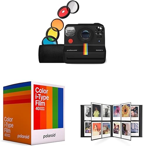 Polaroid Now+ 2nd Generation I-Type 9076 Cámara instantánea controlada por aplicación conectada por Bluetooth, negro, película I-Type a color,