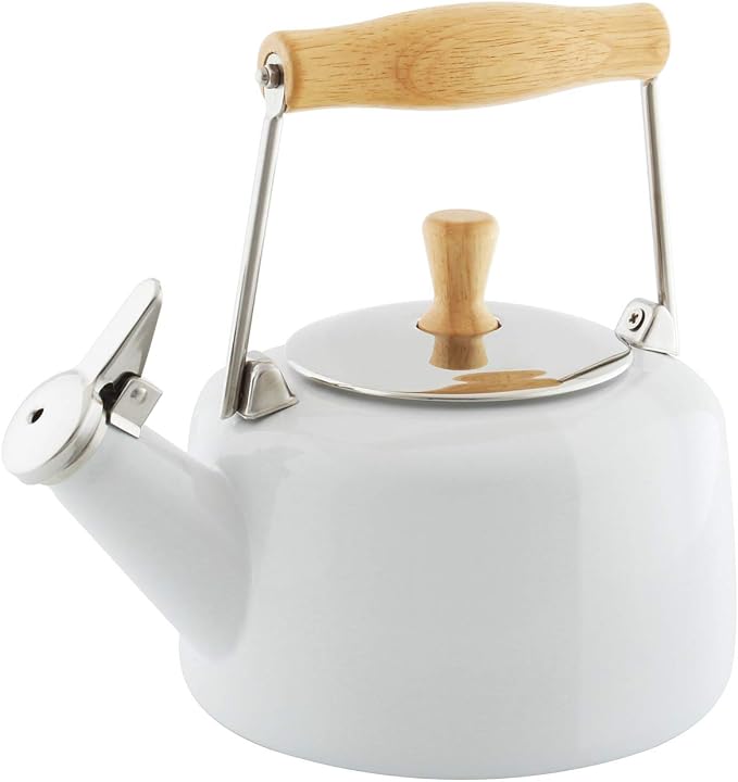 Chantal SVEN Enamel on Steel Whistling Teakettle with Natural Wood handle, 1.4 quarts (White)