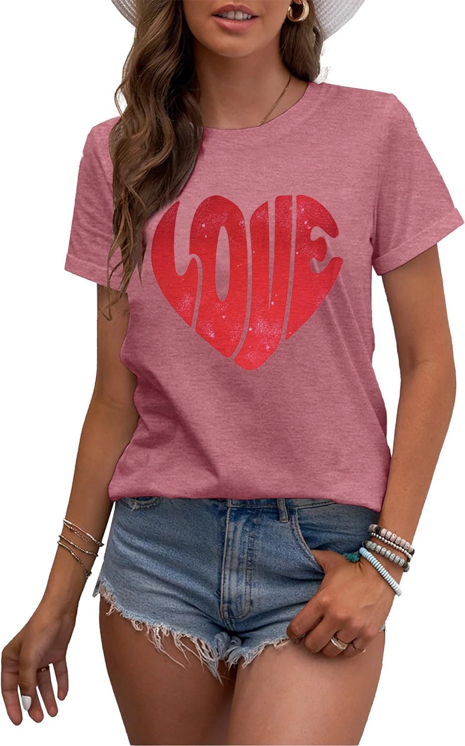 Summer T Shirts for Women Funny Cute Love Heart Letter Print Graphic Tees Tops - Image 3