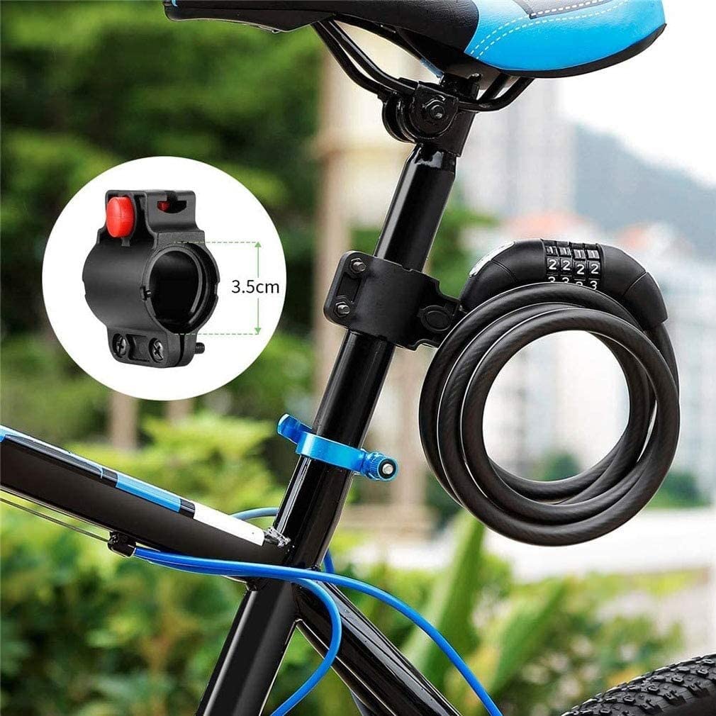 Candados para Bicicleta de montaña, candados antirrobo con contraseña, candados de Cable Luminosos para Carretera, candados de Cadena Reflectantes con contraseña para Ciclismo (Negro, 180 cm)