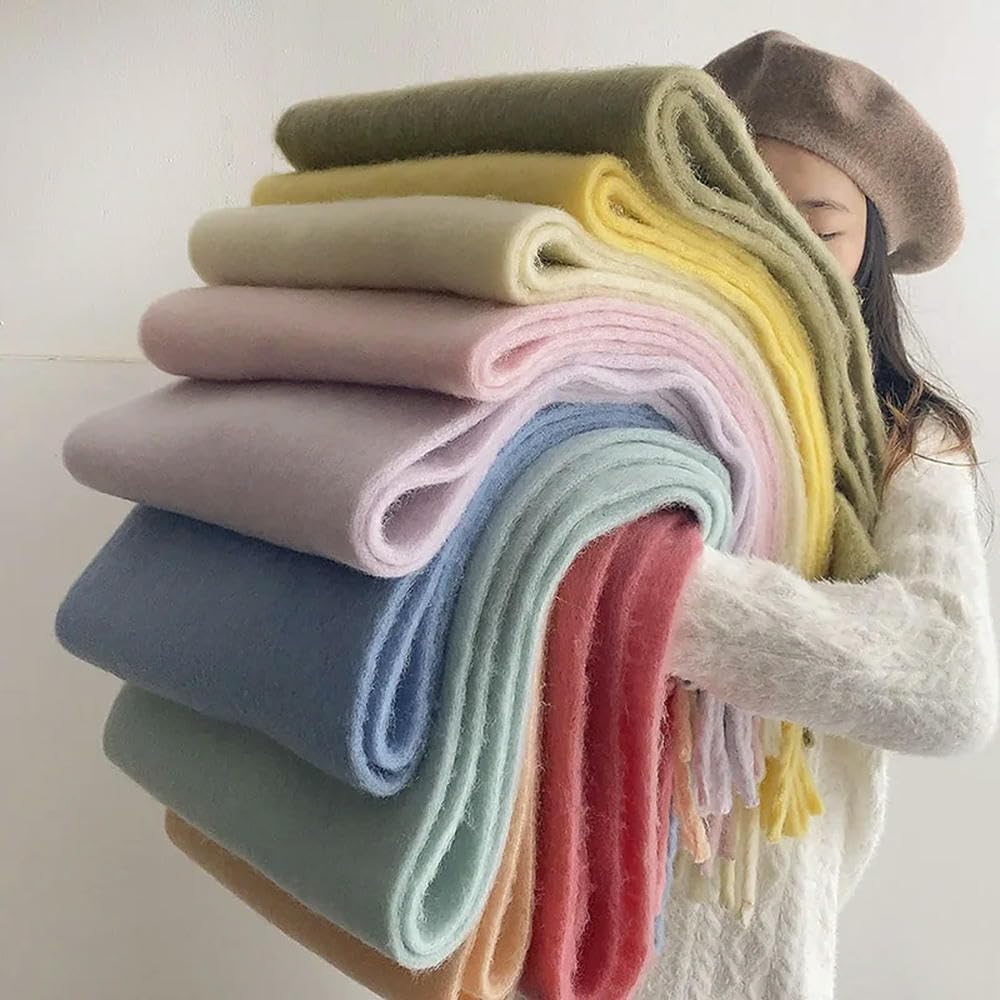 Winterschal Frauen Luxus Herbst Winter Kaschmirschal verdickte warme Schal Klassische Quasten Flauschiger Schal Vollfarbener weicher Schal, Rosa