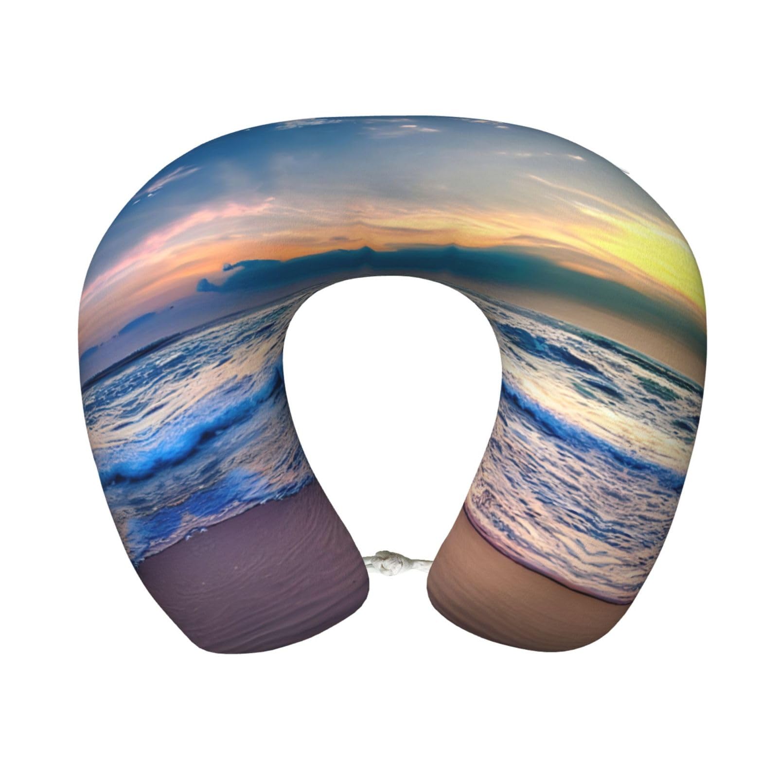 peiyeety Serene Seaside Sunset Print Custom U-Shaped Pillow,Memory Foam Cervical Neck Travel Pillow,for Home,Camping,Travelling