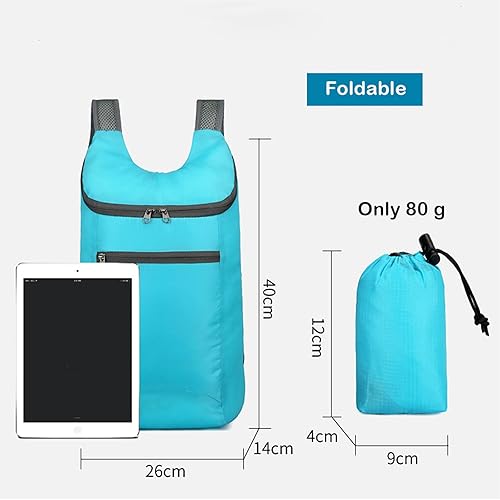 Miniatura 6 de Mochila de senderismo de 20 L, resistente al agua, ligera, plegable, pequeña mochila para viajes, camping, al aire libre, Todo negro, Mochila de