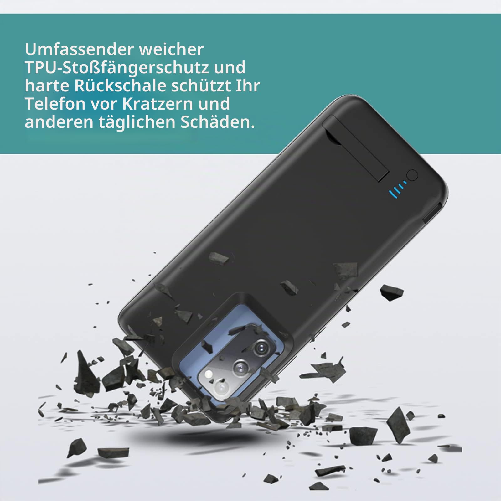 Akkuhülle für Samsung Galaxy S20 FE mit Ständer, 5000 mAh, schlank, tragbar, wiederaufladbar, erweitertes Akku-Ladegerät, Powerbank, Galaxy S20FE 5G, Ladehülle, 15,7 cm (6,2 Zoll), mit Displayschutz,