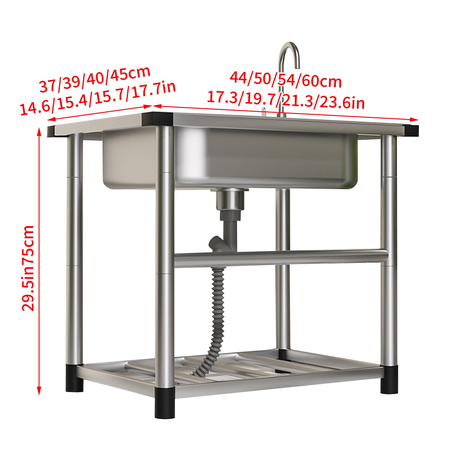 Edelstahl-Spülbecken für den Außenbereich, freistehend, mit Kalt- und Warmwasseranschluss, vertikales Edelstahl-Spülbecken für Küche, Bad, Garage und Außenbereich, 54 x 40 x 75 cm