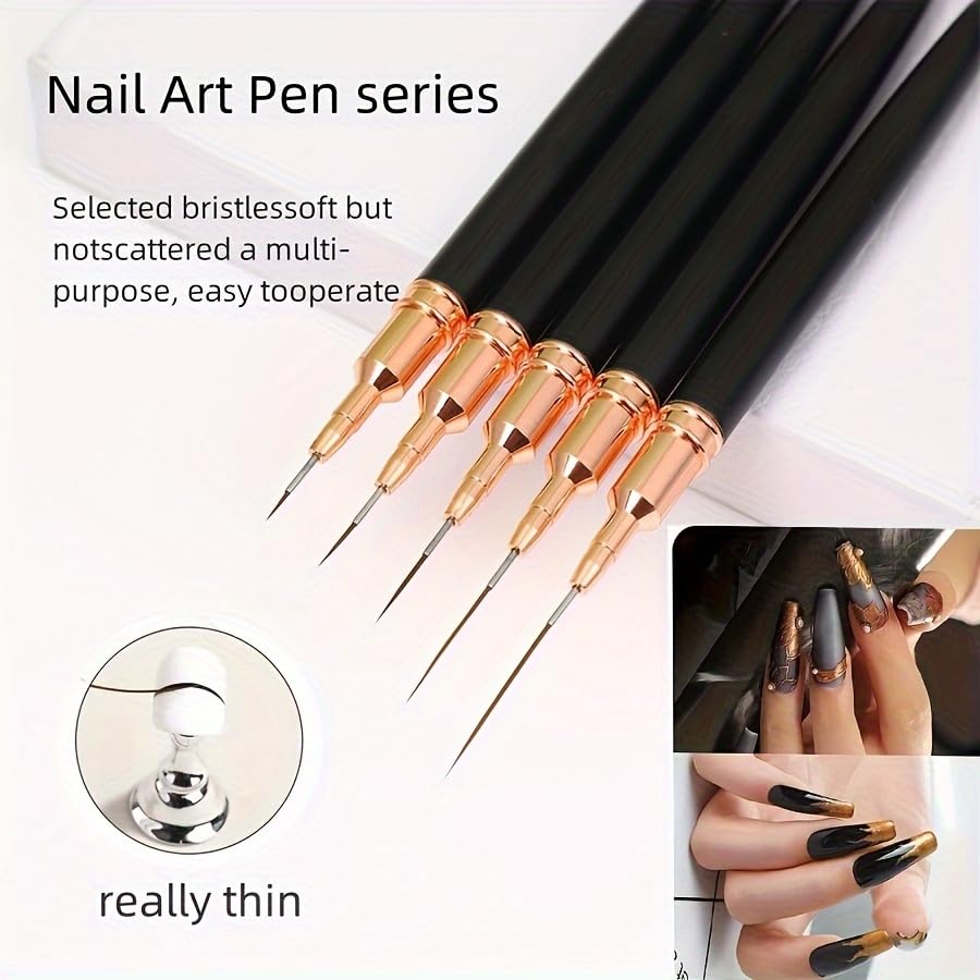 5pcs Nail Art Brushes Set Durable Drawing Pens with Variety of Tips 5mm-25mm Painting Tools for Intricate Nail — view 8