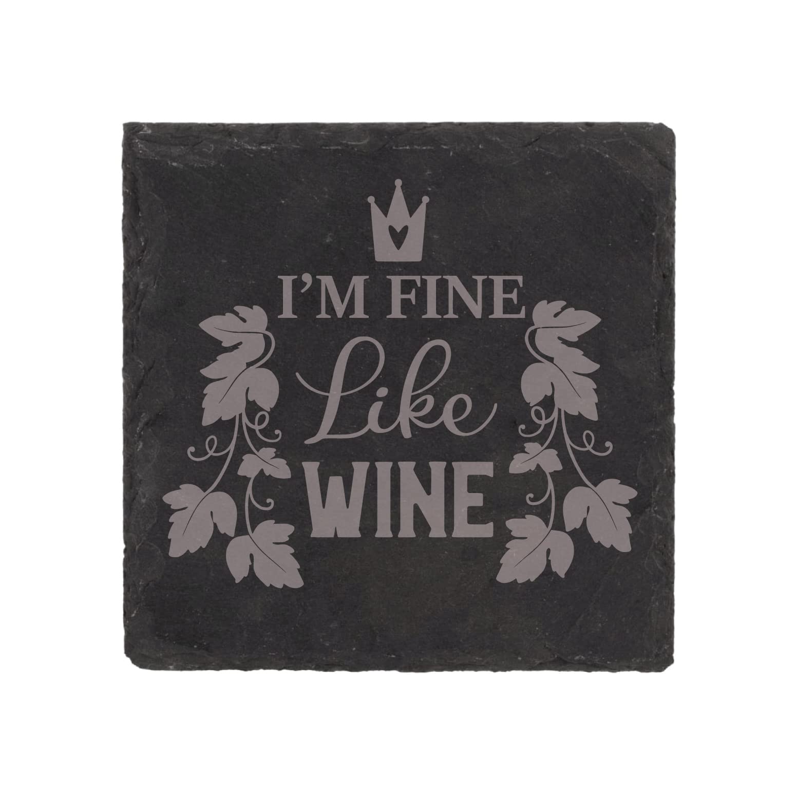 Dessous de verre en ardoise gravé Fine Like Wine, lot de sous-verres naturels carrés