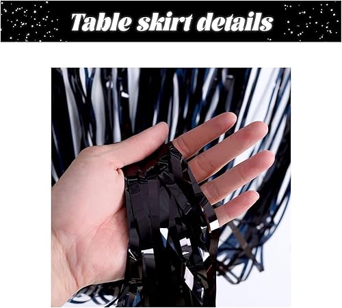 Miniatura 3 de Paquete de 2 faldas de mesa de oropel con flecos metálicos de 29.5 x 108 pulgadas para mesas rectangulares, falda de mesa de fiesta para bodas,