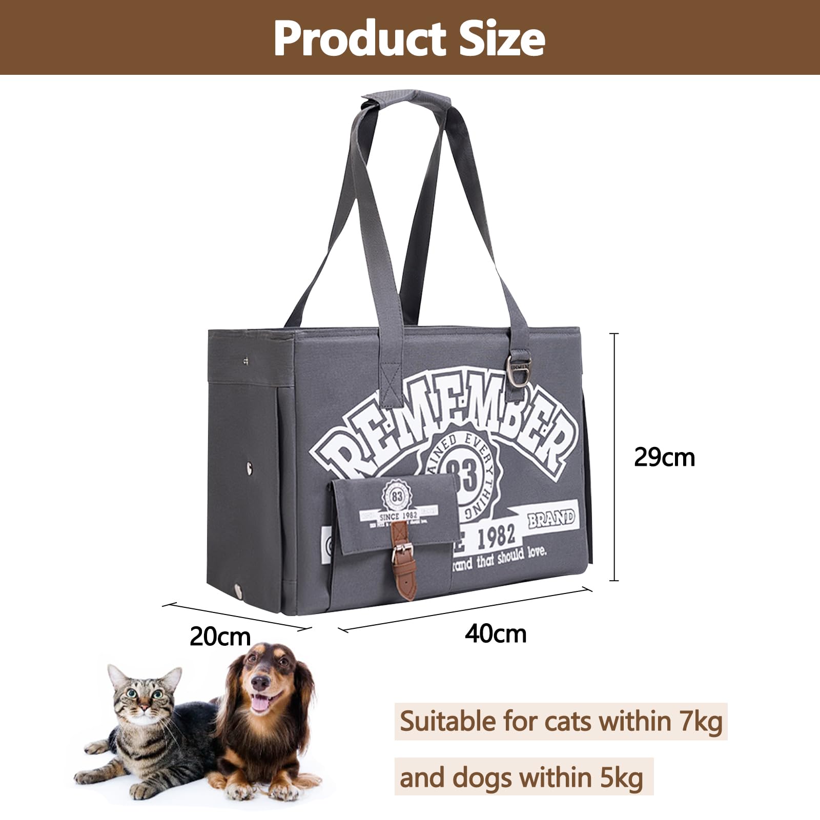 Galatée Borsa Per Animali Domestici, Borsa Pieghevole Per Cani Approvata Dalle Compagnie Aeree, Trasportino Portatile Per Gatti Con Apertura Superiore(Dark Gray)