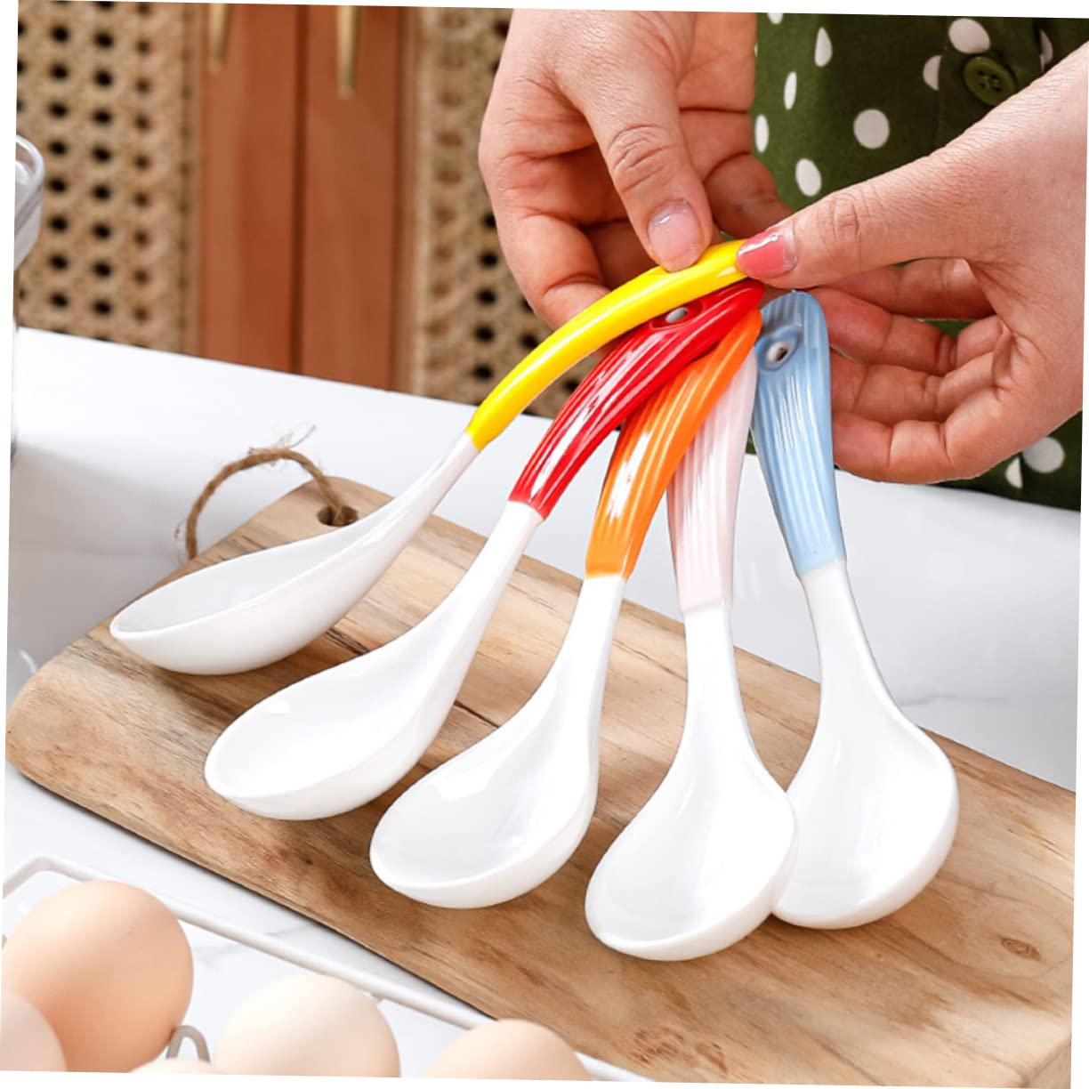 VALICLUD 6piezas Cucharas Soperas De Cerámica Para Cocina Portátiles y Reutilizables Para Gachas De Avena y Sopas El Hogar