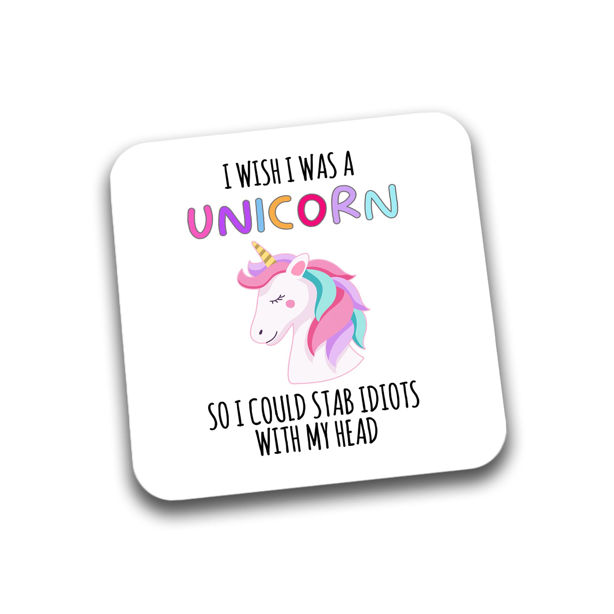 Rib Ticklerz - Funny Coaster Unicorn Stab Idiots With My Head Work Office Leaving Coffee Gift Best Friends 18th 21st 30th 40th Birthday Joke Secret Santa - DC320