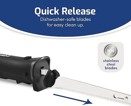 Miniatura 4 de Elite Gourmet EK9810 Cuchillo eléctrico profesional inalámbrico recargable de fácil rebanada con 4 cuchillas dentadas y liberación de gatillo de