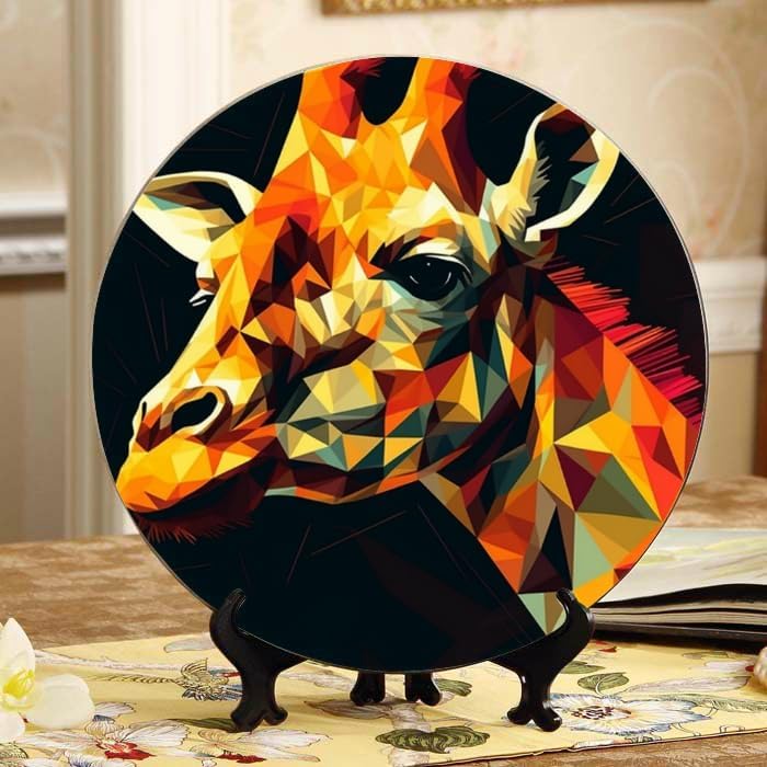 Giraffe 10-inch Ceramic Plate for Wall Display or Tabletop, with Stand & Hook DP-656684281